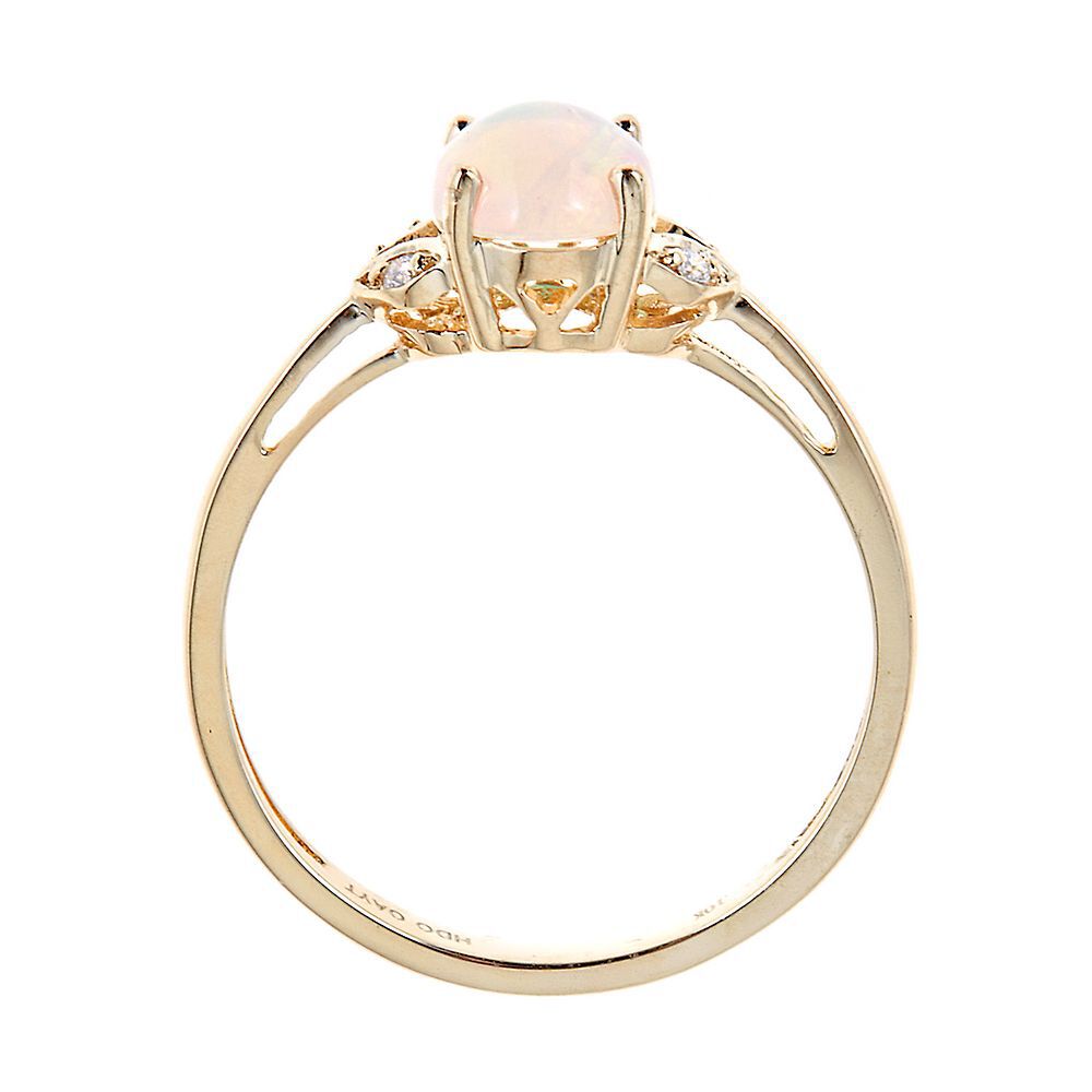 Opal & Diamond Oval Ring in 10K Yellow Gold