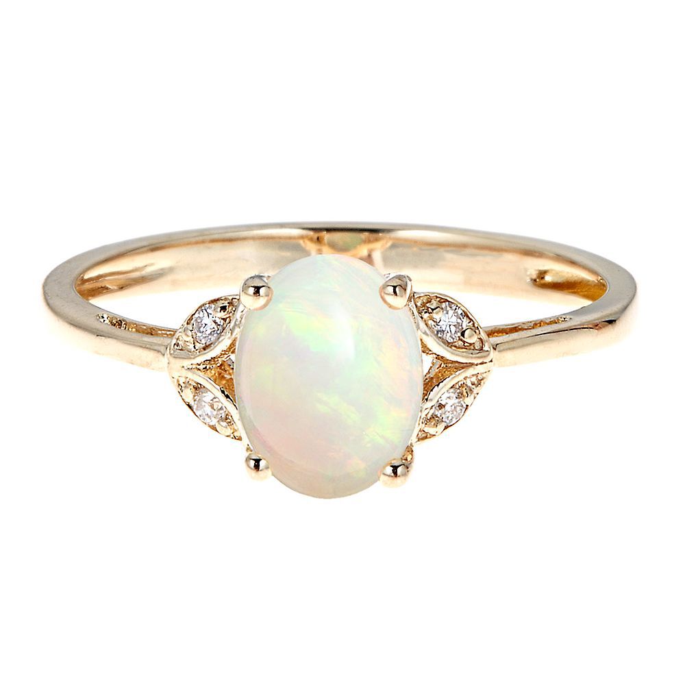 Opal & Diamond Oval Ring in 10K Yellow Gold