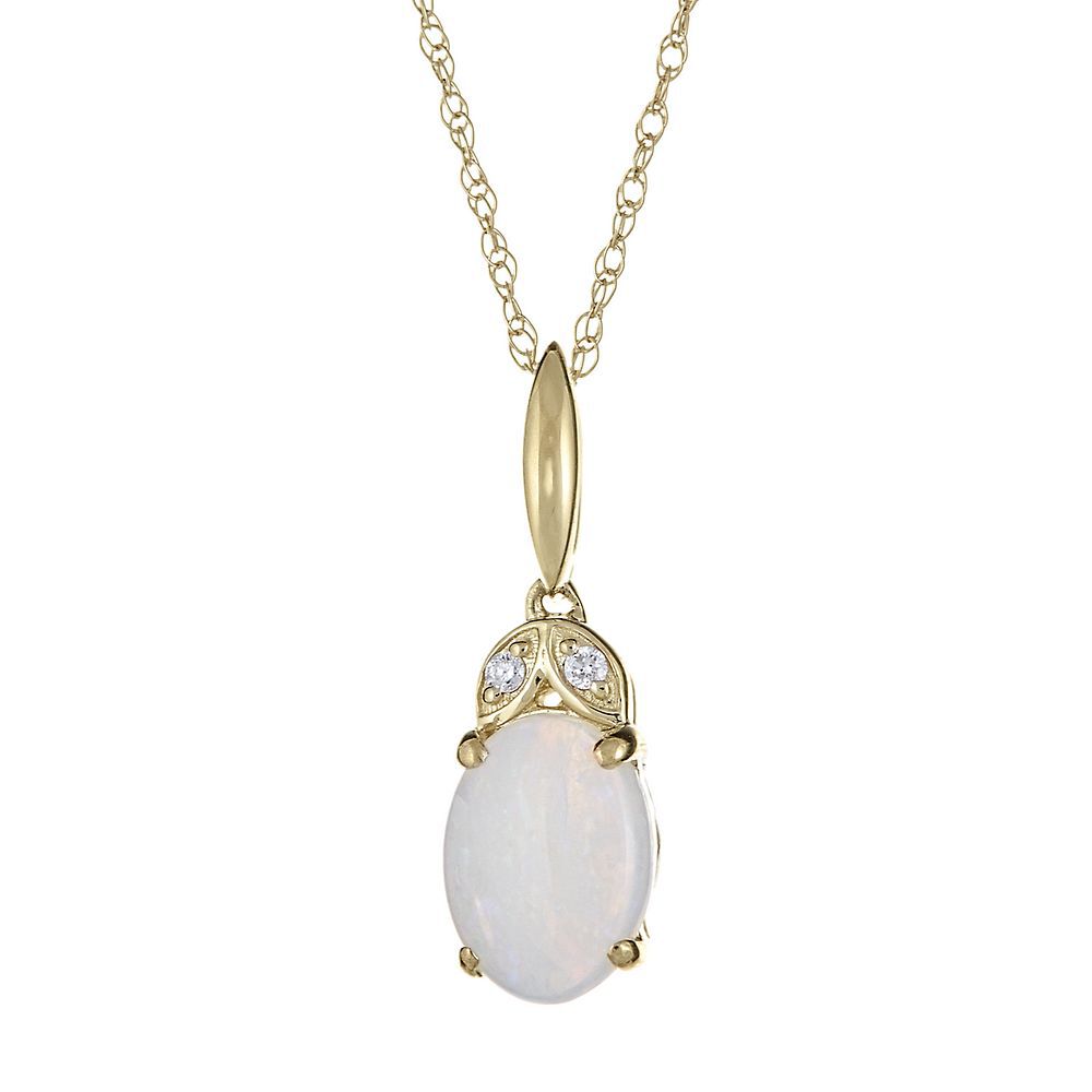 Opal & Diamond Pendant in 10K Yellow Gold
