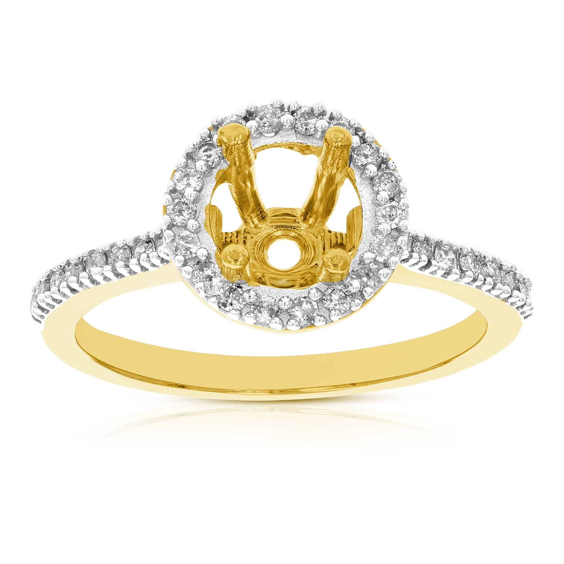 1/3 Cttw Diamond Semi Mount Engagement Ring 14K Yellow Gold Round Halo Prong Set