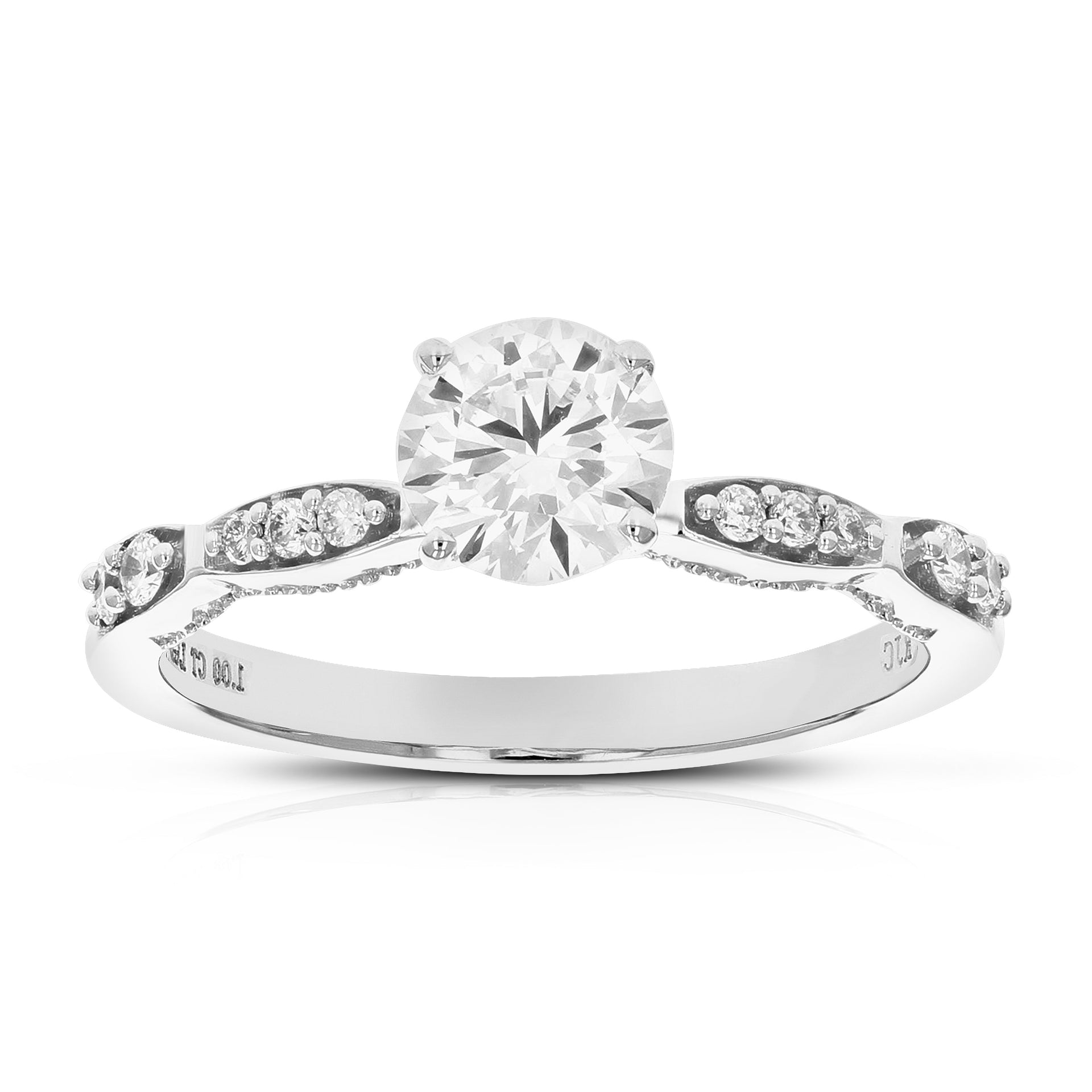 1 cttw Round Lab Grown Diamond Engagement Ring 11 Stones 14K White Gold Prong Set 3/4 Inch