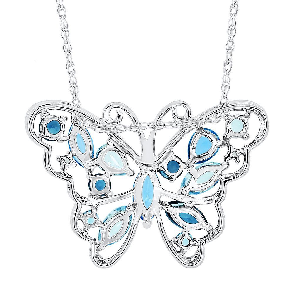 Blue Topaz & Lab Created White Sapphire Butterfly Pendant in Sterling Silver