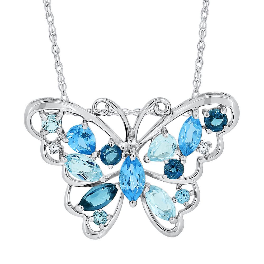 Blue Topaz & Lab Created White Sapphire Butterfly Pendant in Sterling Silver