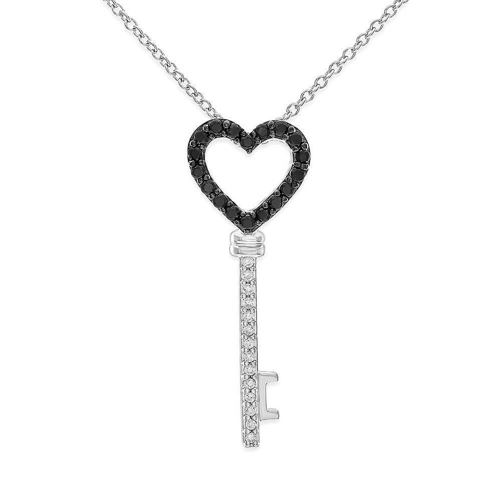 1/5 ct. tw. Black & White Diamond Heart Key Pendant in Sterling Silver