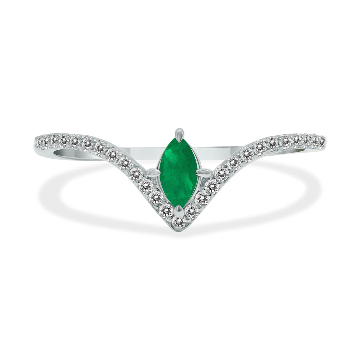 1/4 Carat Tw Emerald And Diamond V Shape Ring In 10K White Gold