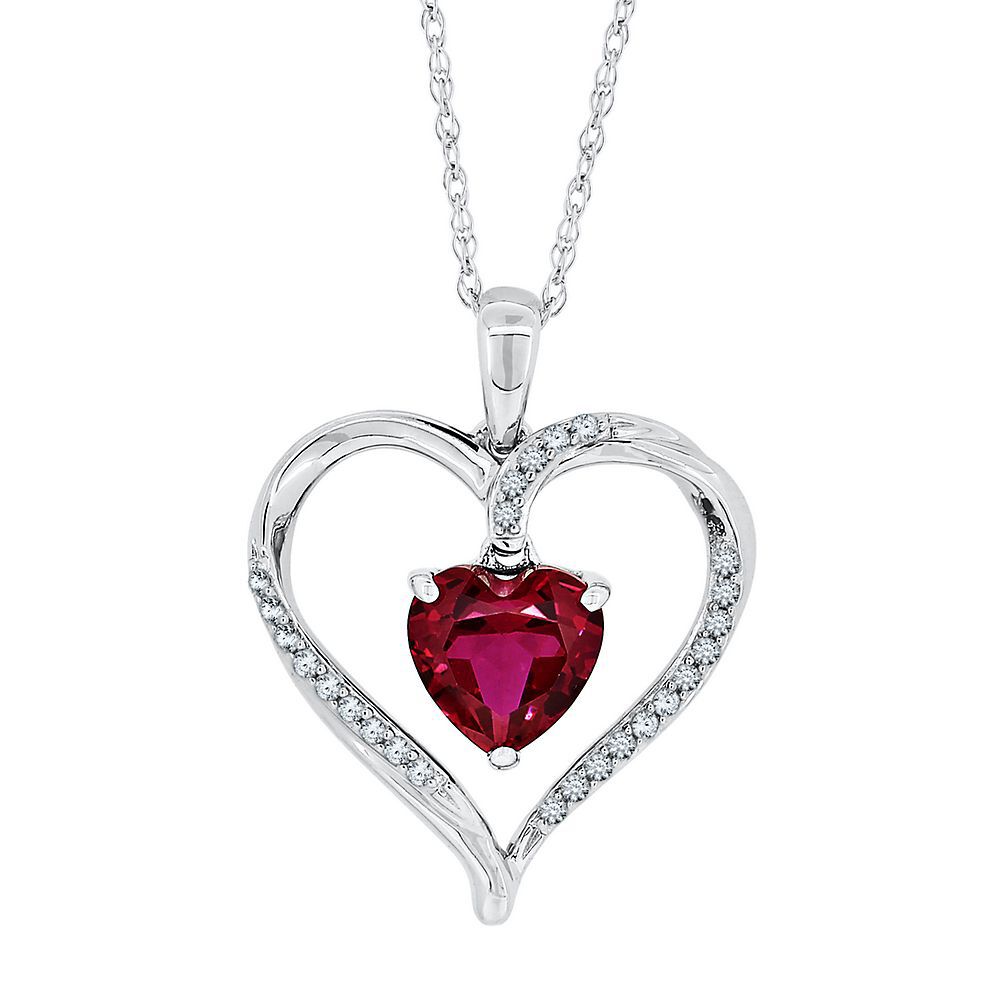 Lab Created Ruby & White Sapphire Heart Pendant in Sterling Silver