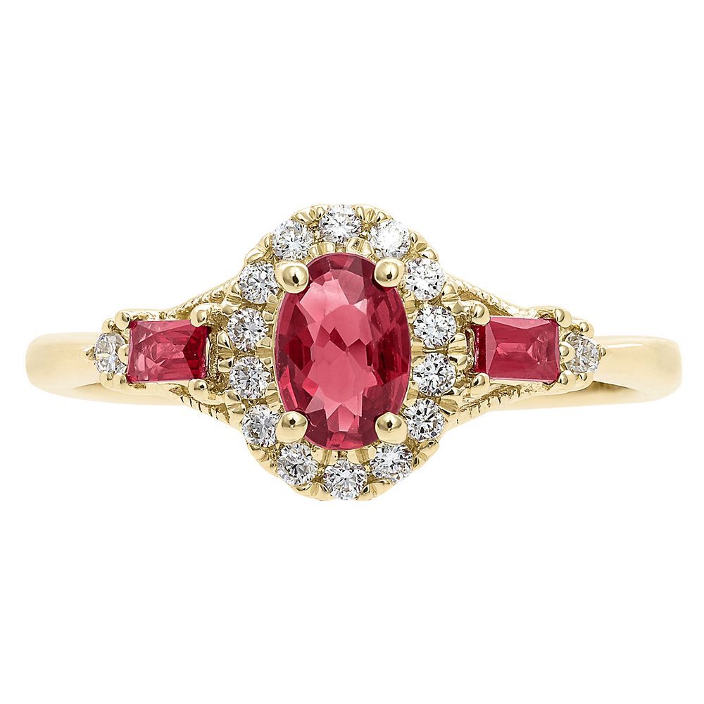 Ruby & 1/7 ct. tw. Diamond Ring in 10K Yellow Gold