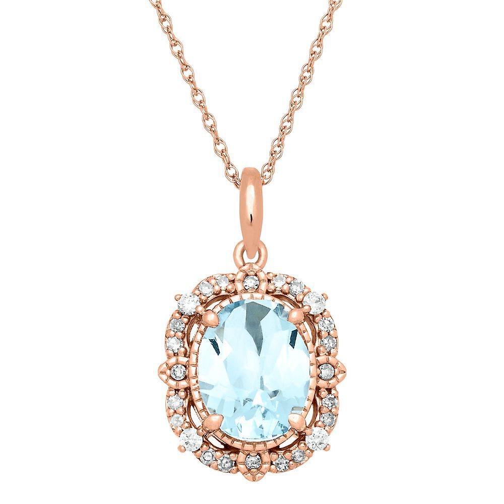 Aquamarine & 1/7 ct. tw. Diamond Pendant in 10K Rose Gold