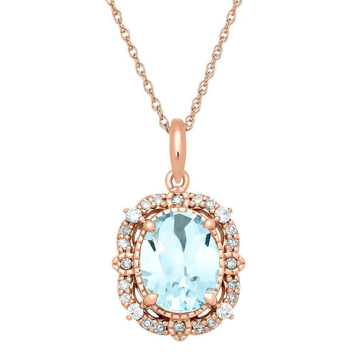 Aquamarine & 1/7 ct. tw. Diamond Pendant in 10K Rose Gold