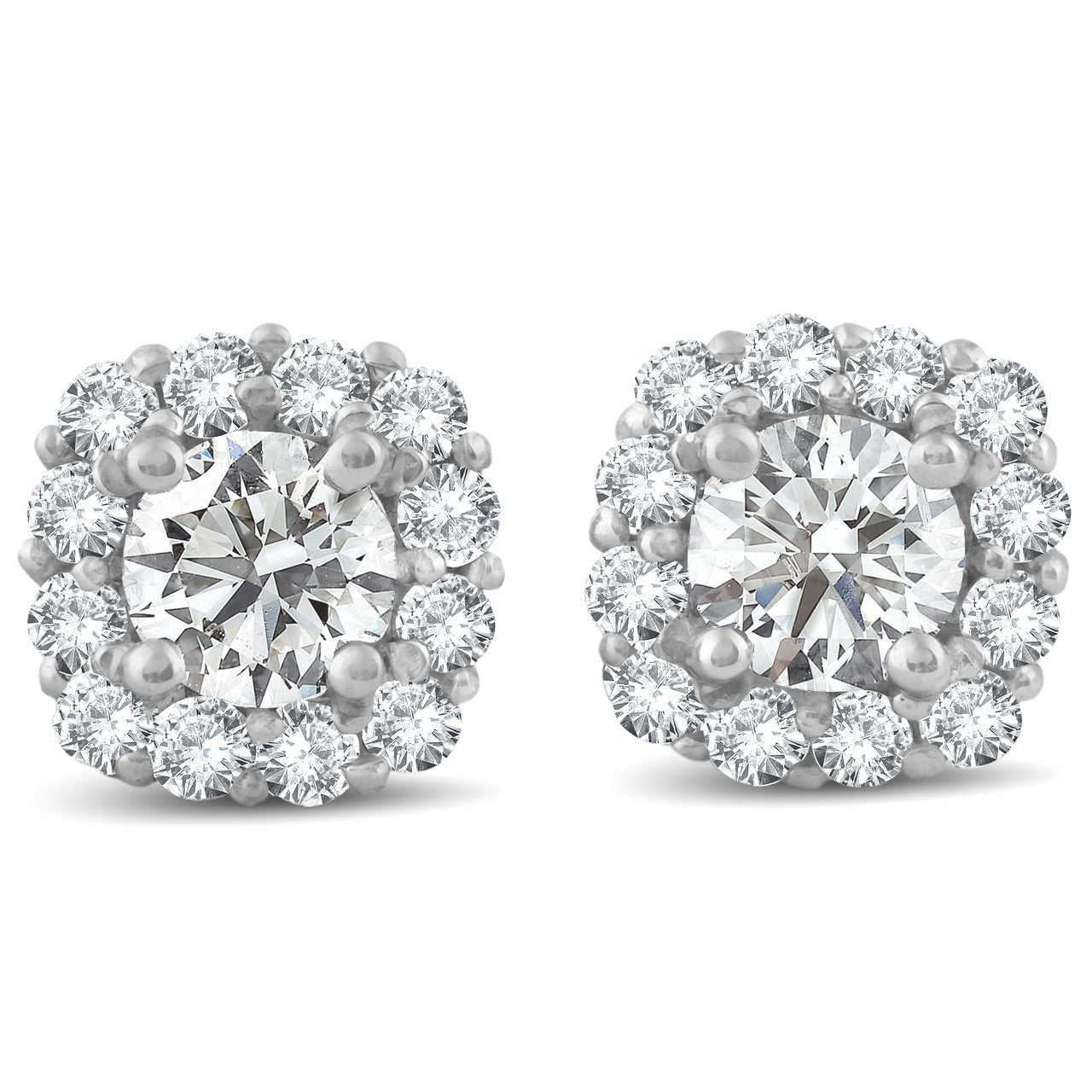 1 1/2 CT Diamond Cushion Halo Studs 14k White Gold