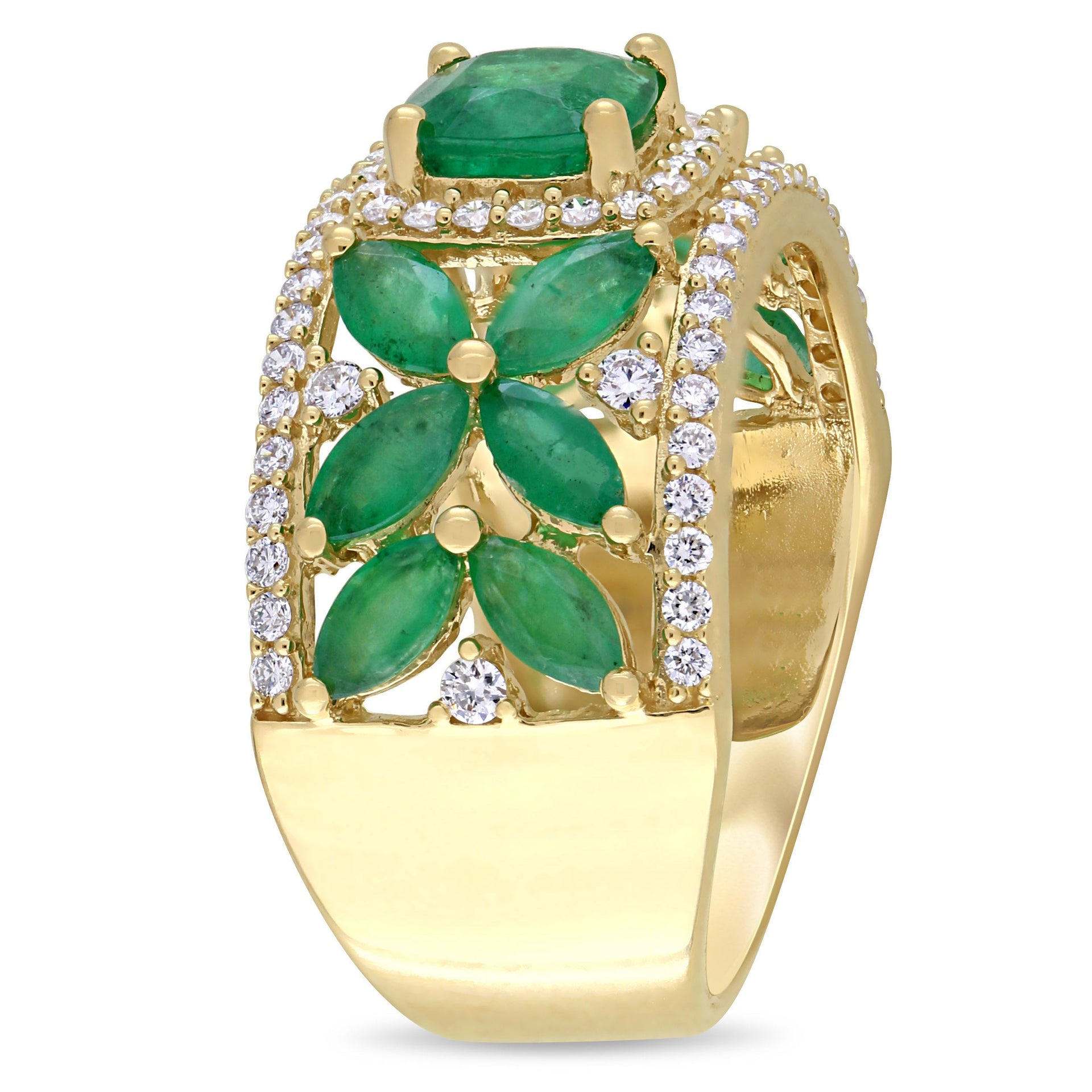 Mimi & Max 2 1/2ct TGW Emerald 1/2ct TW Diamond Ring 14k Yellow Gold