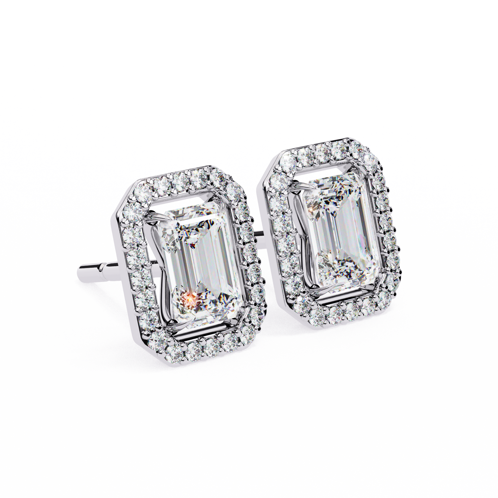 Radiant-Cut Lab-grown Diamond Halo Studs in 10K White Gold