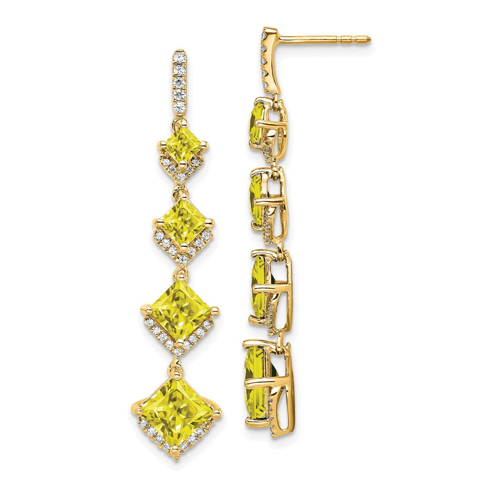 14k Yellow Gold 0.35 CT Lab Grown Diamond Cr.yellow Sapp Drop Dangle Earrings VS Clarity G-H Color