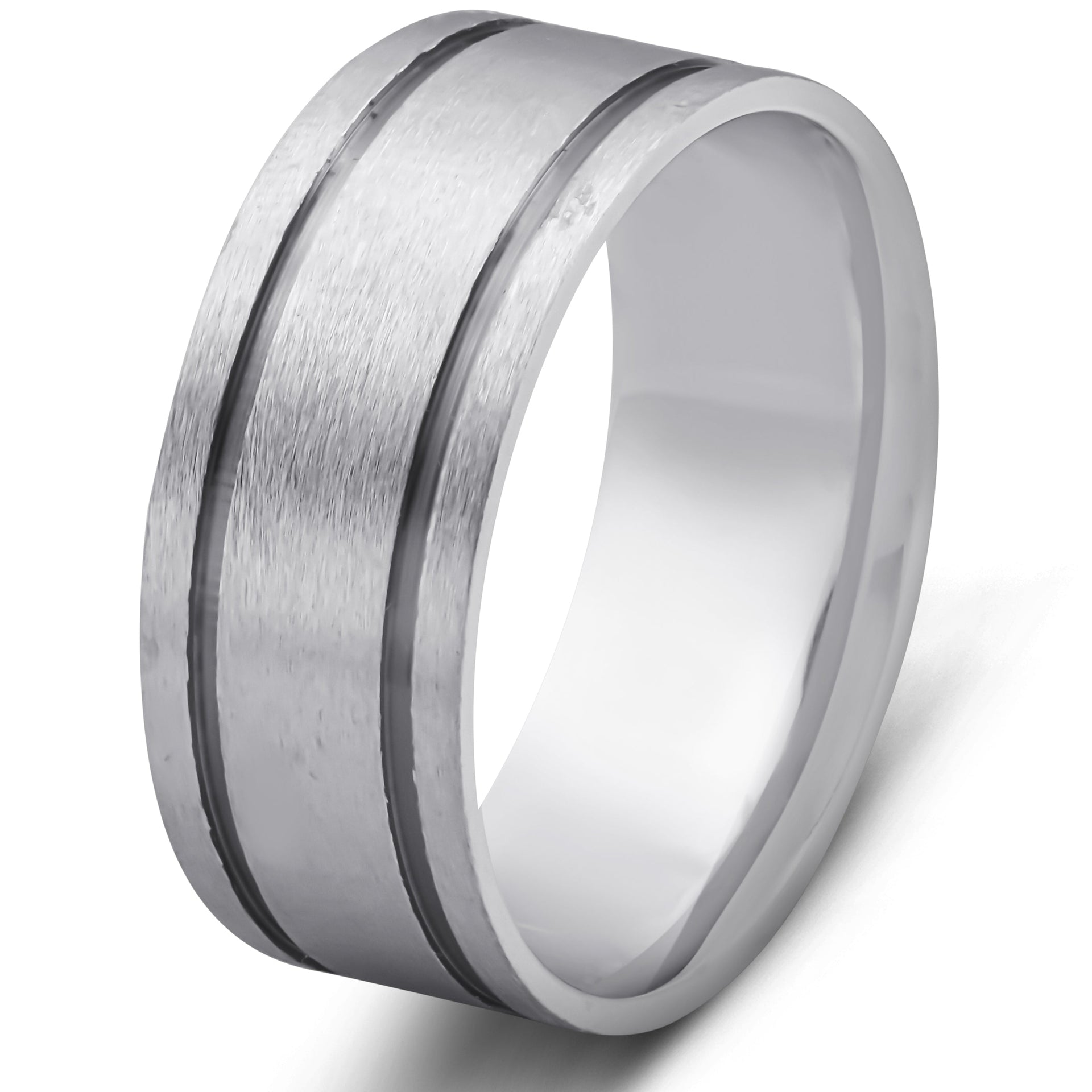 Brushed Double Inlay Wedding Band 10K Black & White Gold Size Selectable