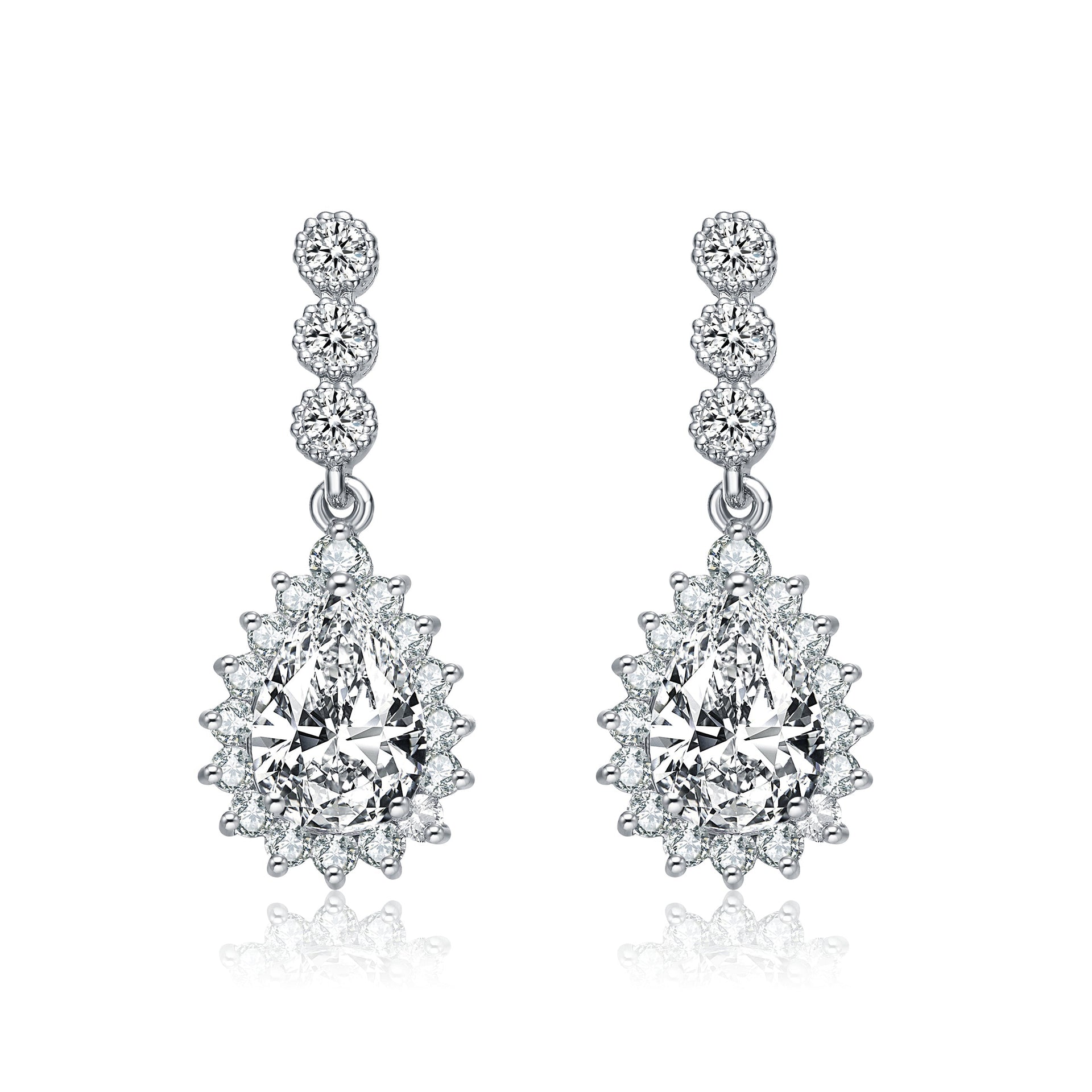 Sterling Silver Cubic Zirconia Halo Drop Earrings