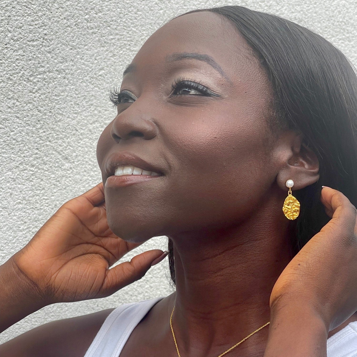 22Ct Gold Vermeil Ancient Coin & Pearl Earrings