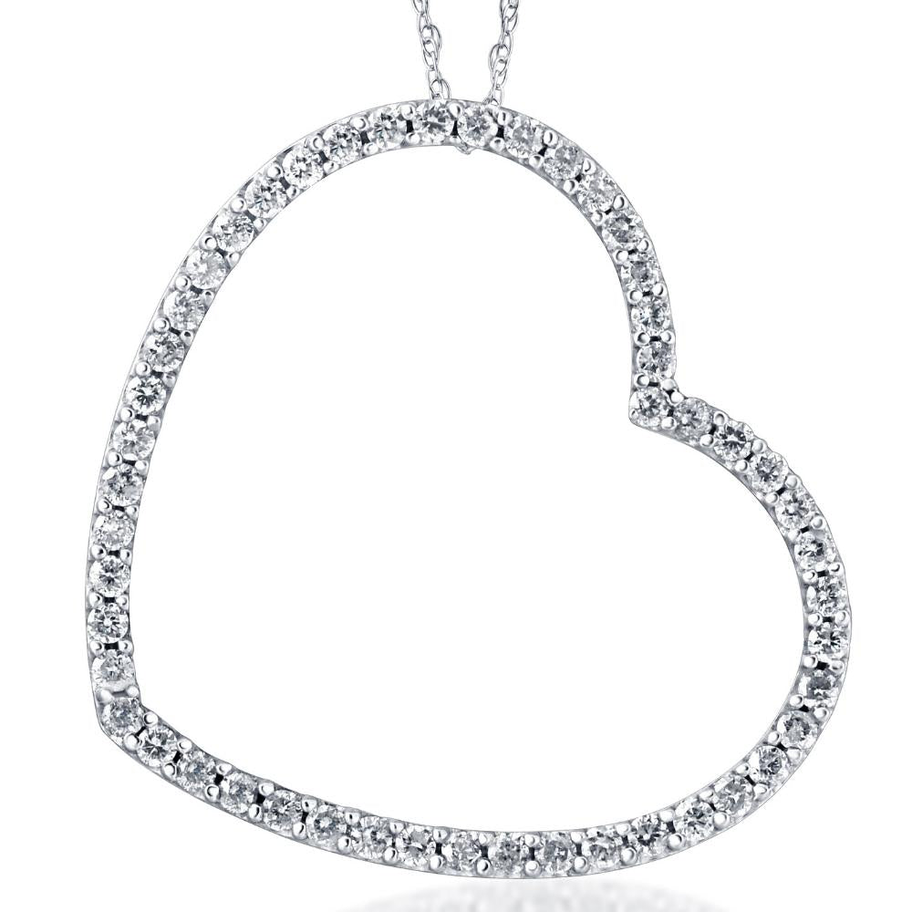 1ct Real Diamond Large Heart Shaped Pendant White Gold