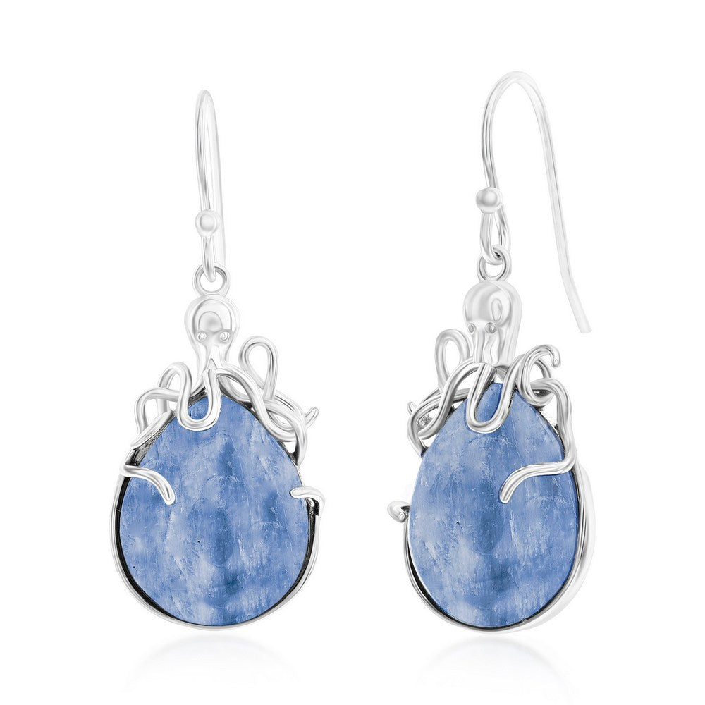 Sterling Silver Pear-Shaped Kyanite Octopus Earrings