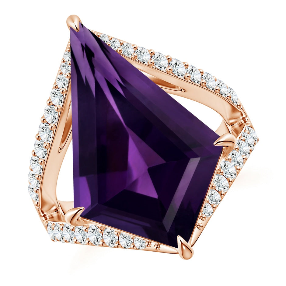 GIA Certified Kite-Shaped Step-Cut Amethyst Halo Split Shank Ring