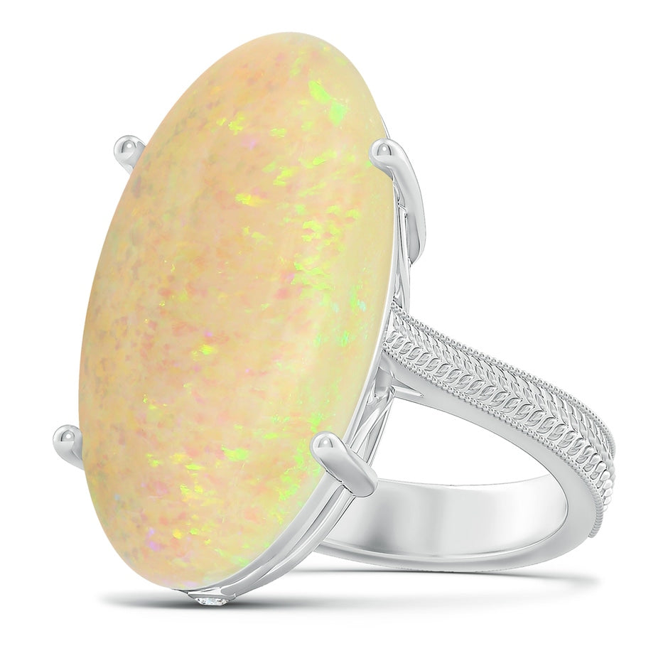 Prong-Set GIA Certified Solitaire Oval Opal Ring with Leaf Motifs