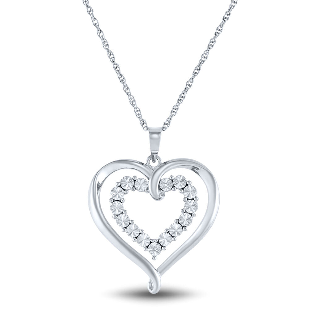 Diamond Double Heart Pendant in Sterling Silver