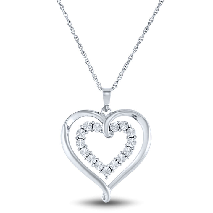 Diamond Double Heart Pendant in Sterling Silver