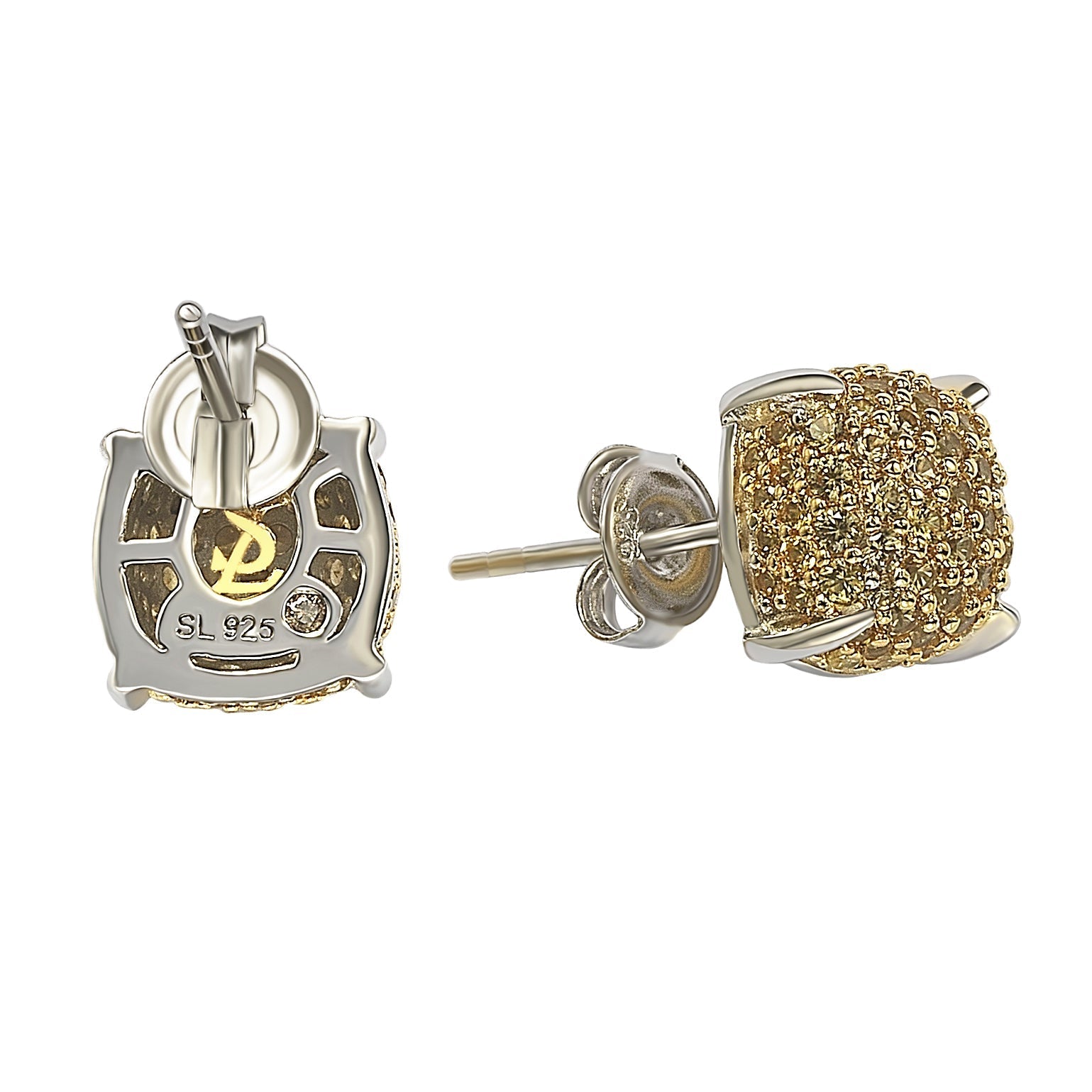 Suzy Levian Sterling Silver Yellow Sapphire & Diamond Accent Pave Cluster Earrings