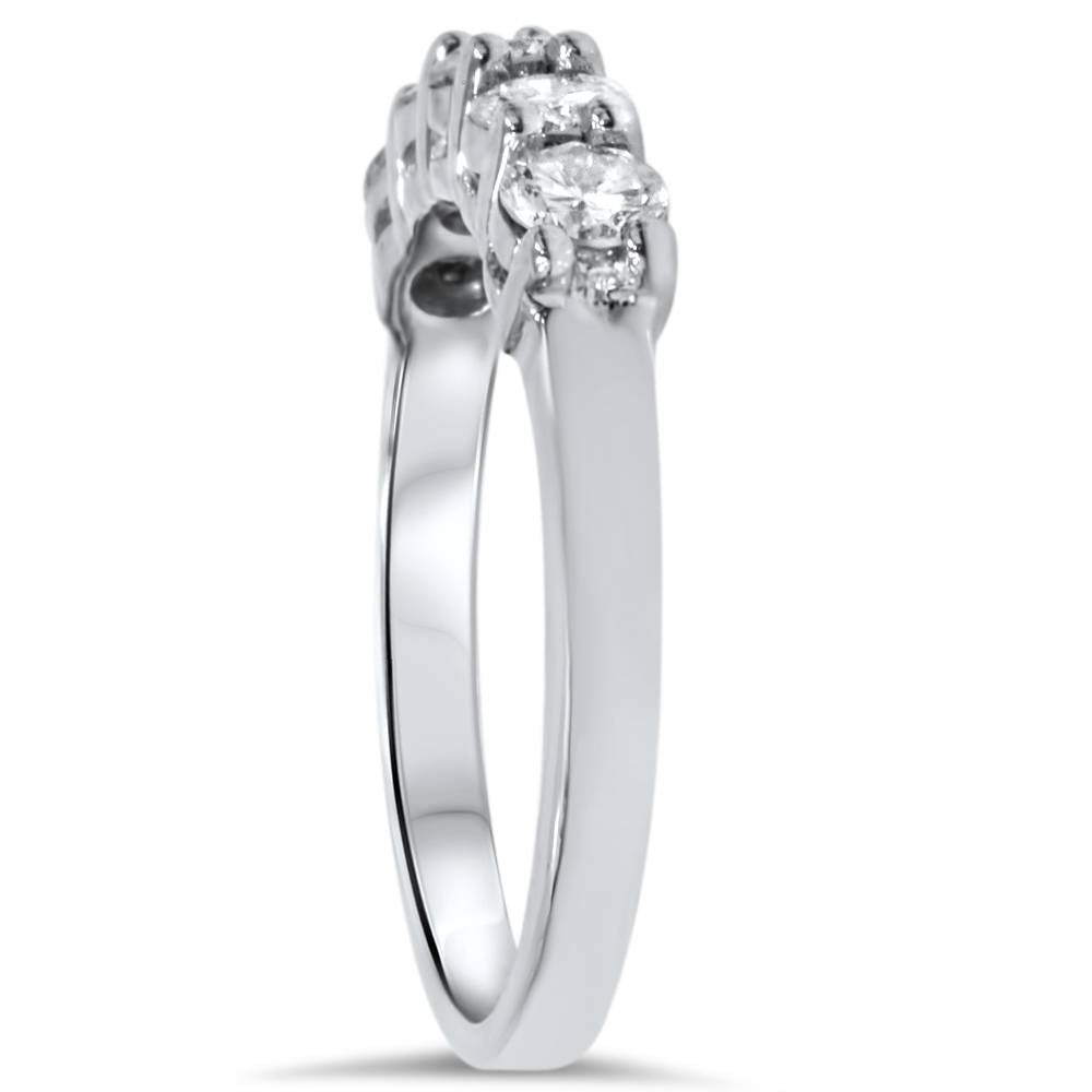 1ct Five Stone Natural Round Diamond Wedding Anniversary Ring 14K White Gold
