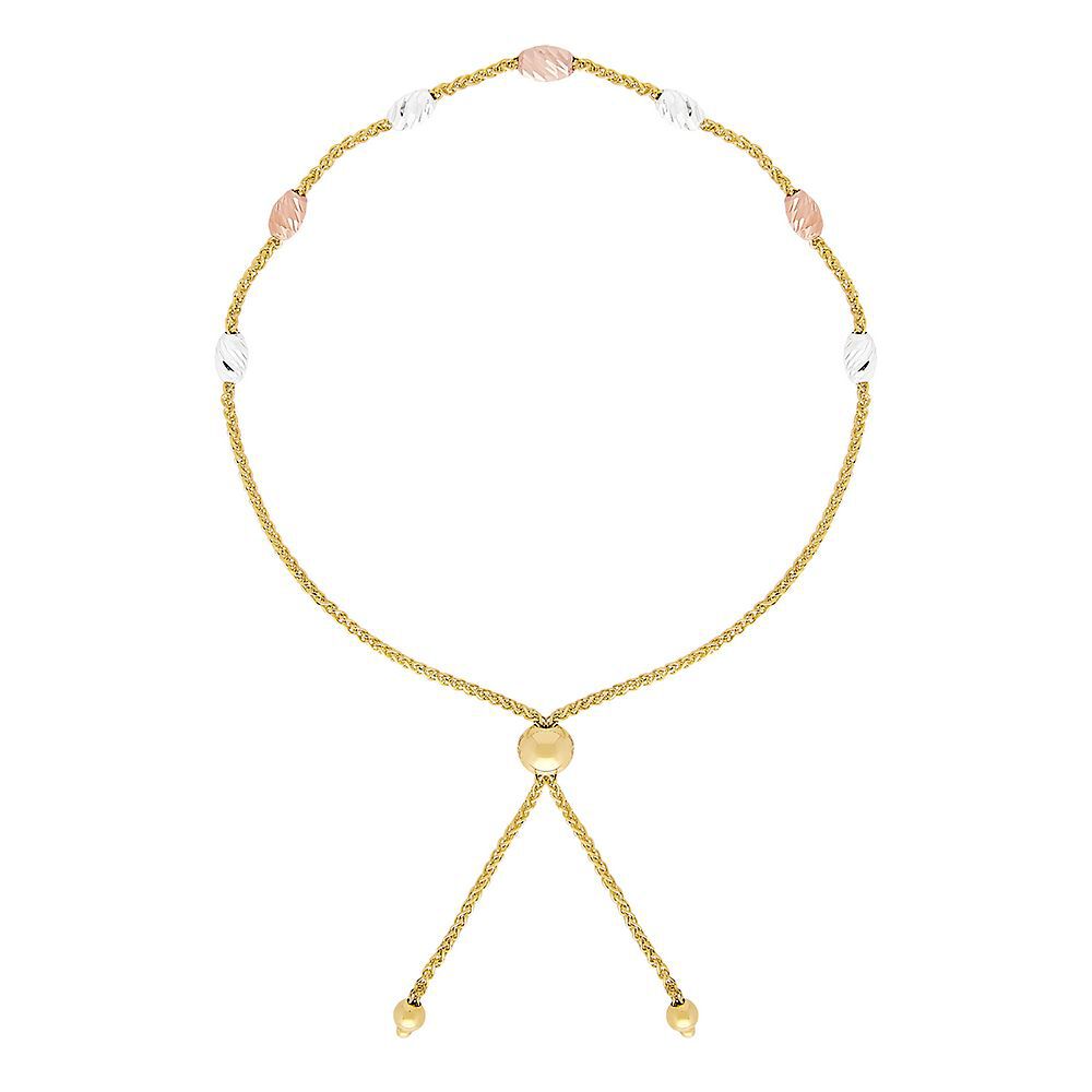Tricolor Station Bolo Bracelet in 14K Gold