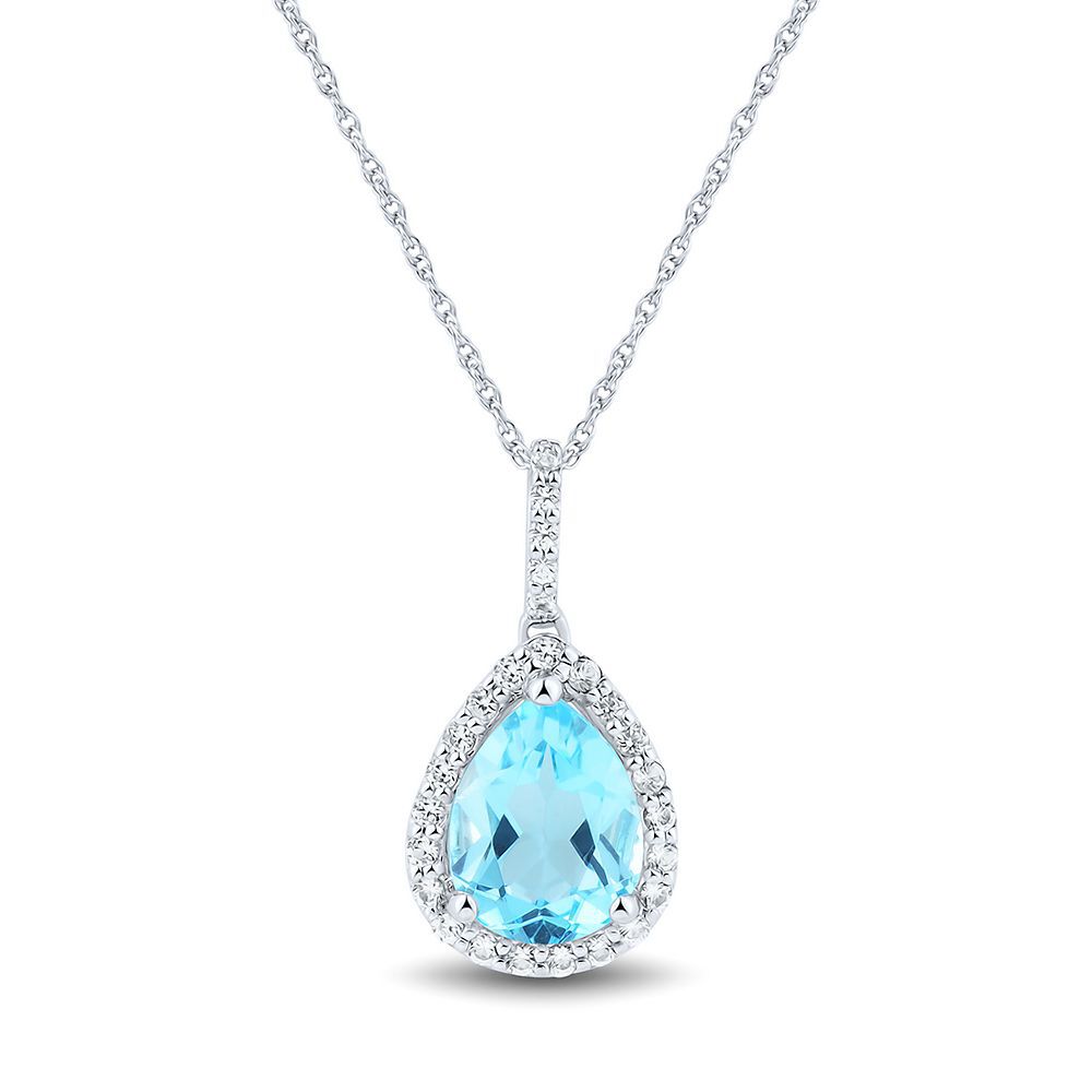 Blue Topaz & Lab Created White Sapphire Drop Pendant in Sterling Silver