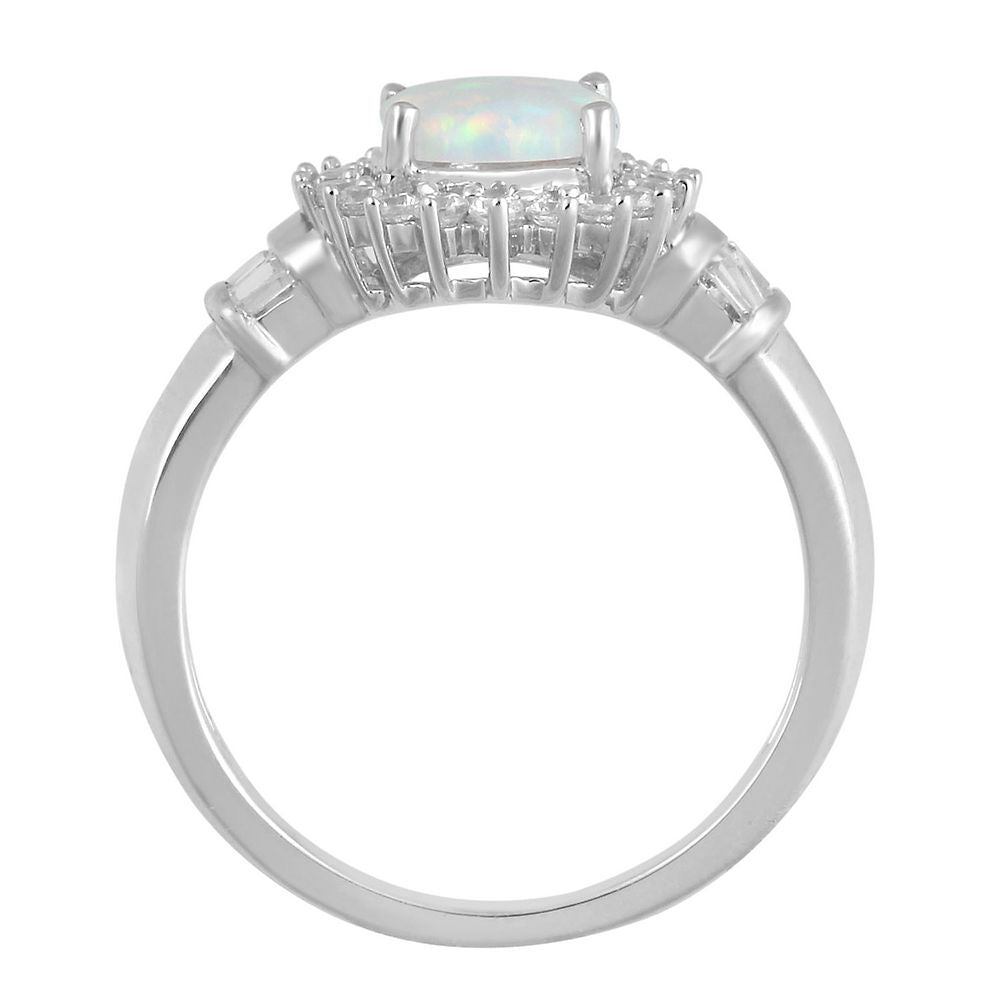 Lab Created Opal & White Sapphire Halo Ring in Sterling Silver