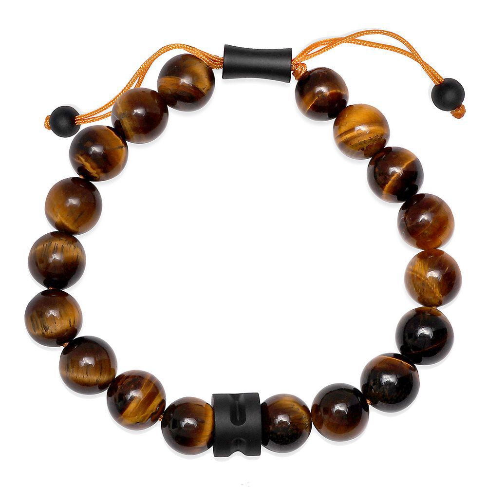 Brown Tiger Eye Bead Bolo Bracelet in Sterling Silver