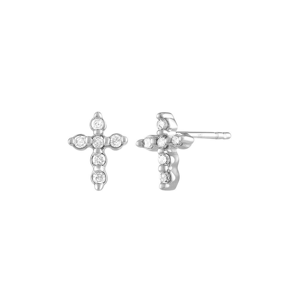 1/8 ct. tw. Diamond Cross Stud Earrings in 10K White Gold
