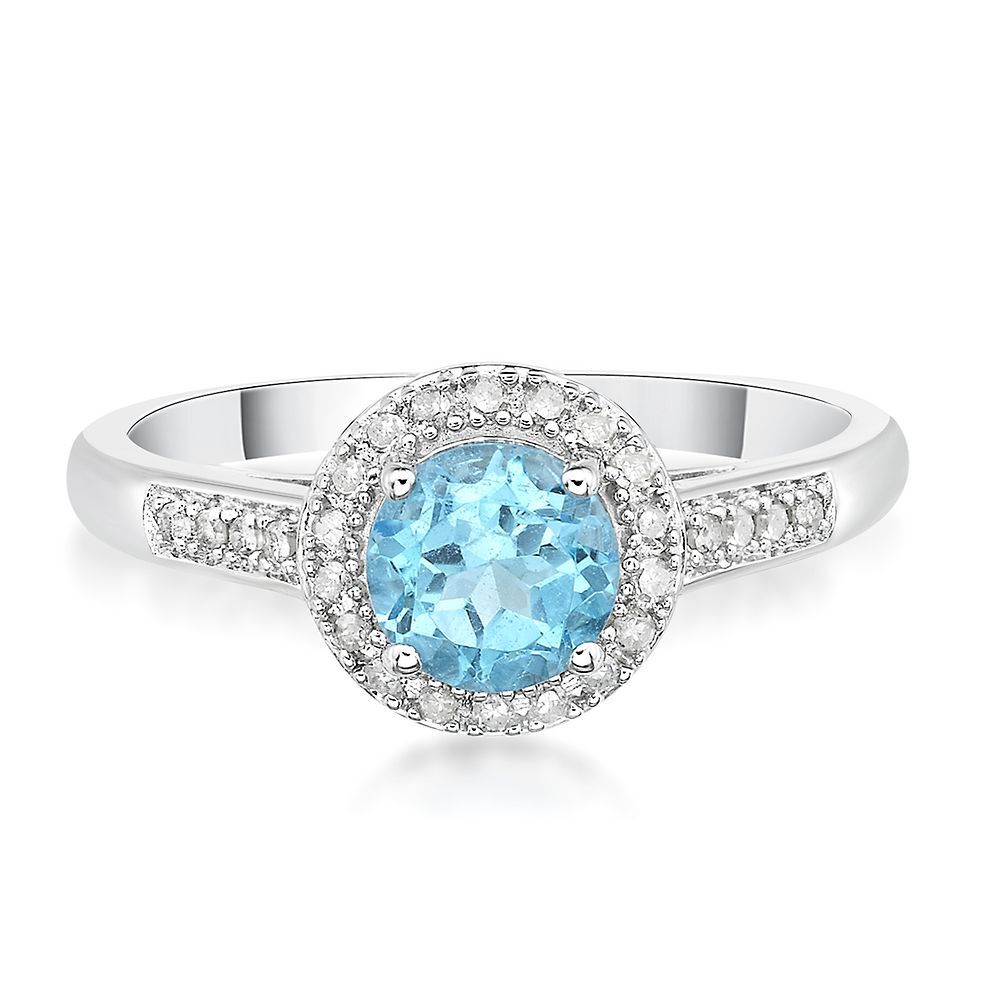 Swiss Blue Topaz & 1/8 ct. tw. Diamond Ring in Sterling Silver