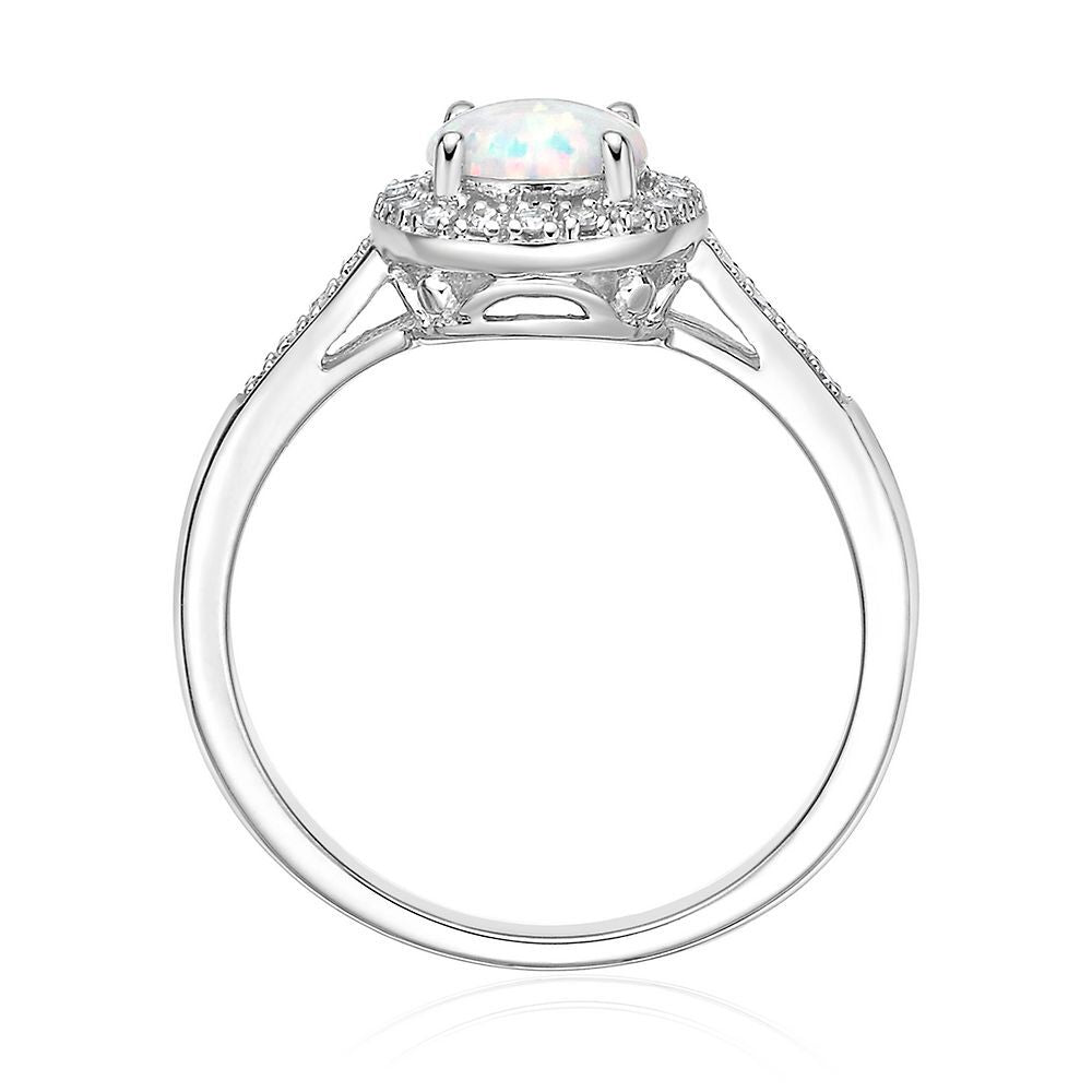 Lab Created Opal & 1/8 ct. tw. Diamond Ring in Sterling Silver