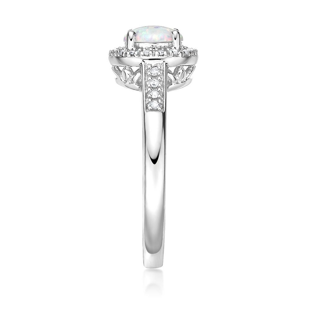 Lab Created Opal & 1/8 ct. tw. Diamond Ring in Sterling Silver