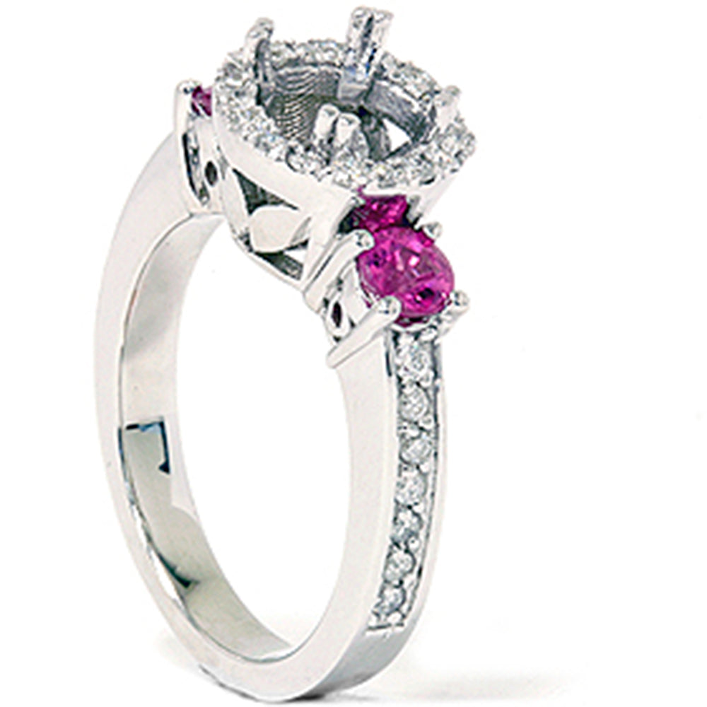 3/4ct Pink Sapphire & Diamond Engagement Ring Semi Mount 14K White Gold