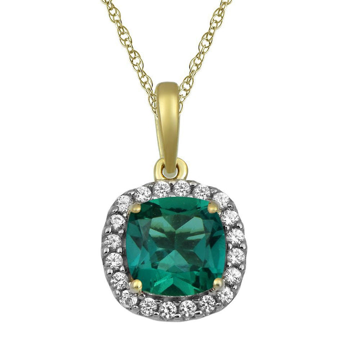Lab Created Emerald & White Sapphire Pendant in 10K Yellow Gold