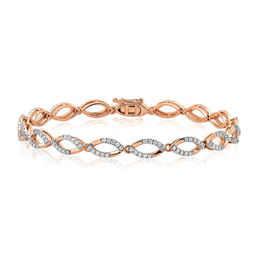 Diamond Link Bracelet with Marquise Links in 10K Rose Gold (1 ct. tw.)