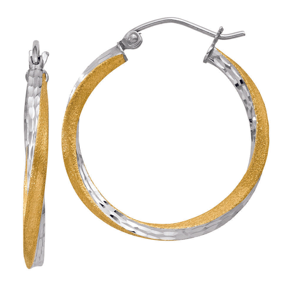 Twisted Diamond Cut Earrings in 14K Yellow Gold & White Rhodium