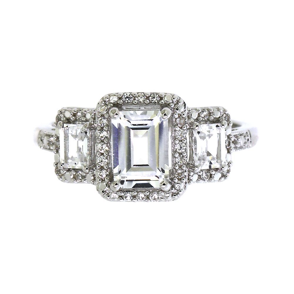 Lab Created White Sapphire Three-Stone Ring in Sterling Silver