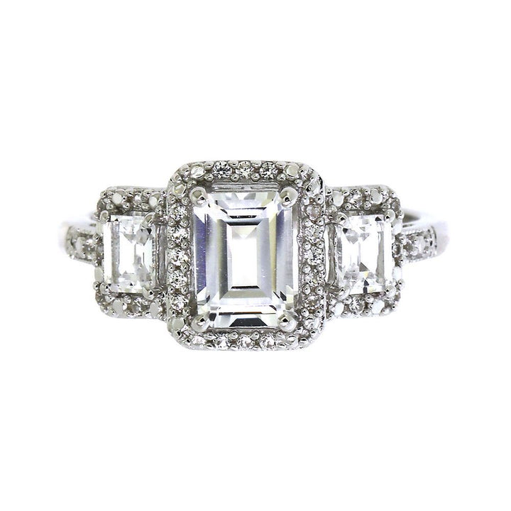 Lab Created White Sapphire Three-Stone Ring in Sterling Silver