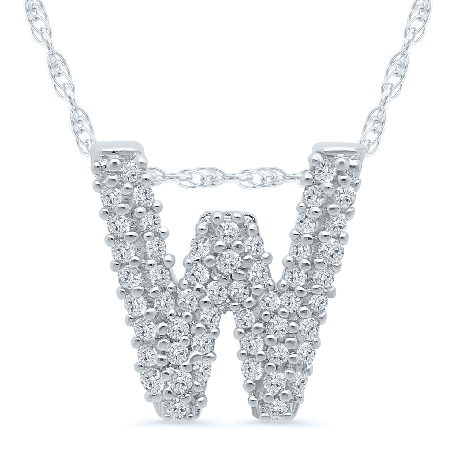 1/7 ct. tw. Diamond W Initial Pendant in 10K White Gold