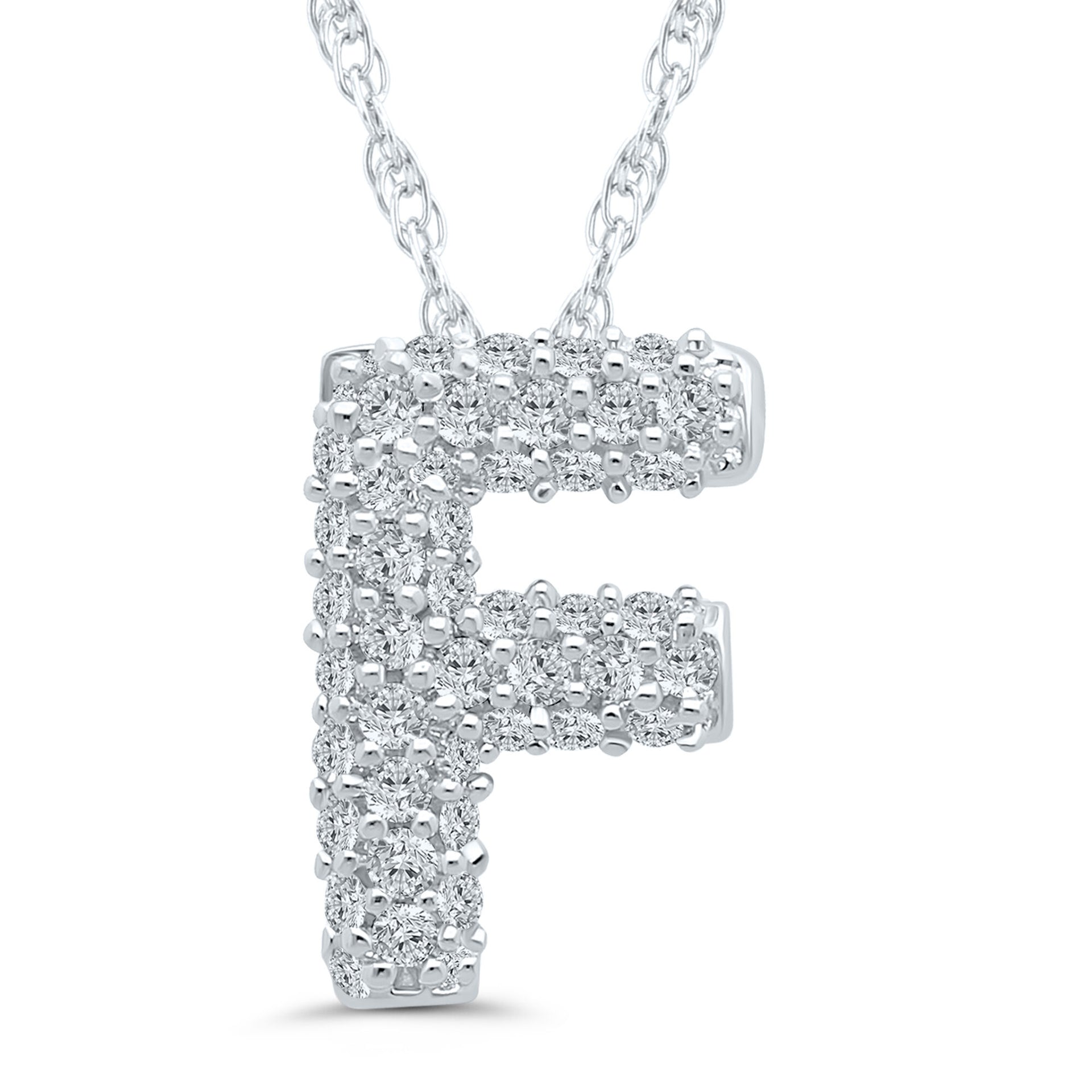 1/7 ct. tw. Diamond F Initial Pendant in 10K White Gold