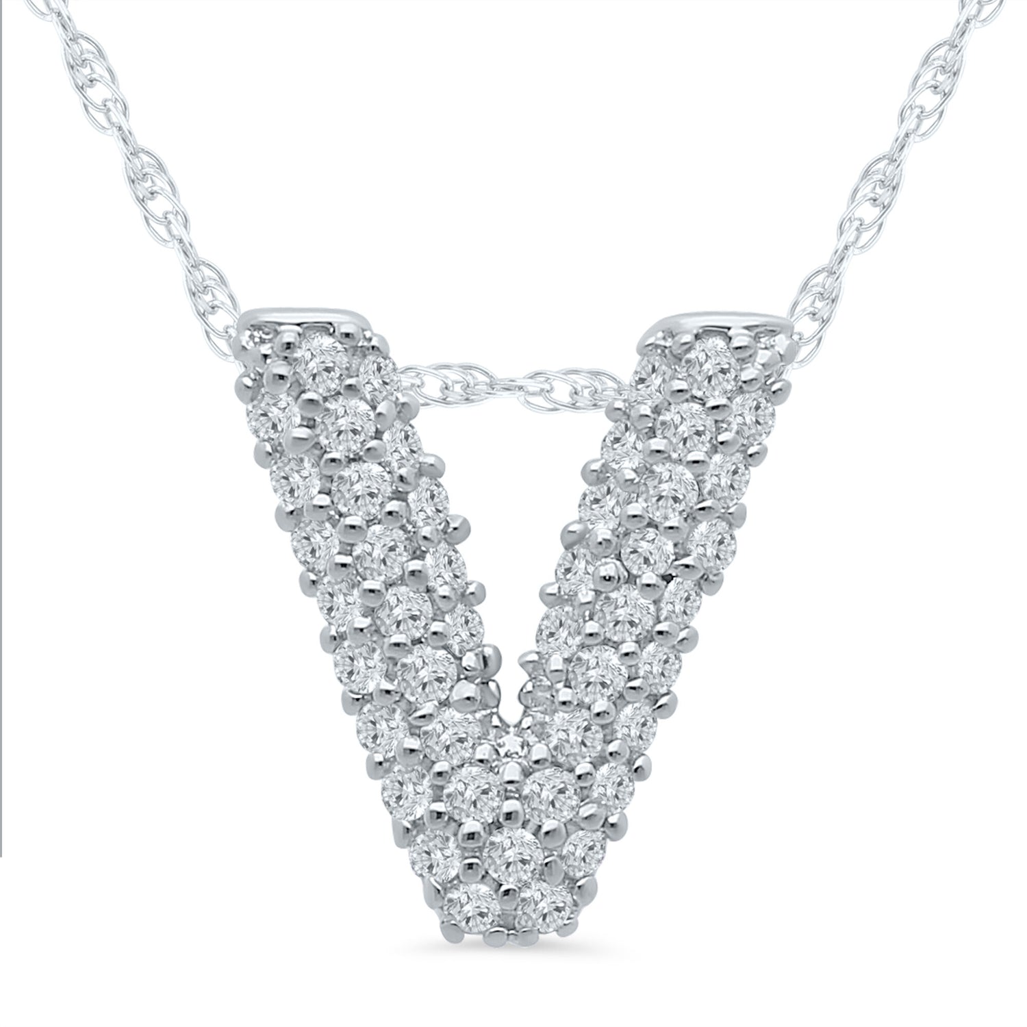 1/7 ct. tw. Diamond V Initial Pendant in 10K White Gold