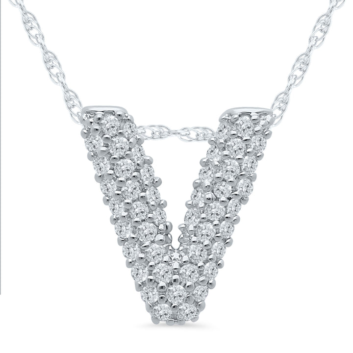 1/7 ct. tw. Diamond V Initial Pendant in 10K White Gold