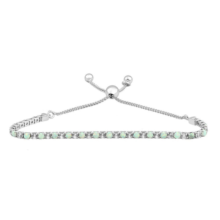Lab Created Opal & White Sapphire Bolo Bracelet in Sterling Silver