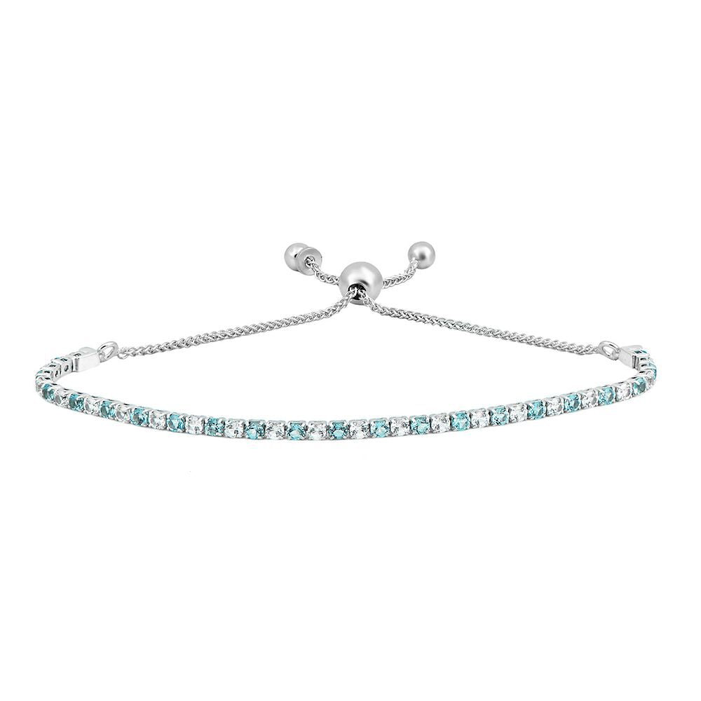 Blue Topaz & Lab Created White Sapphire Bolo Bracelet in Sterling Silver