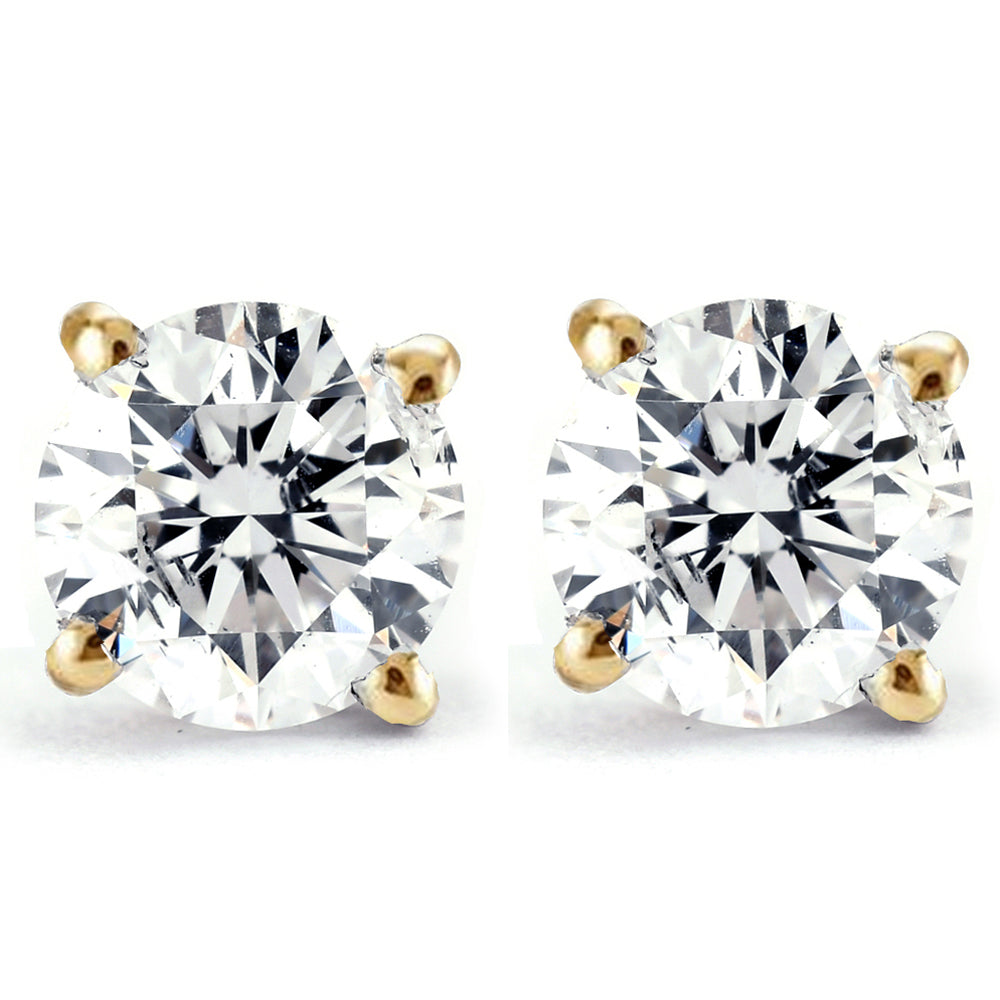 2 Ct Certified Diamond Studs With Screw Backs 14k Yellow Gold (I-J/I2)