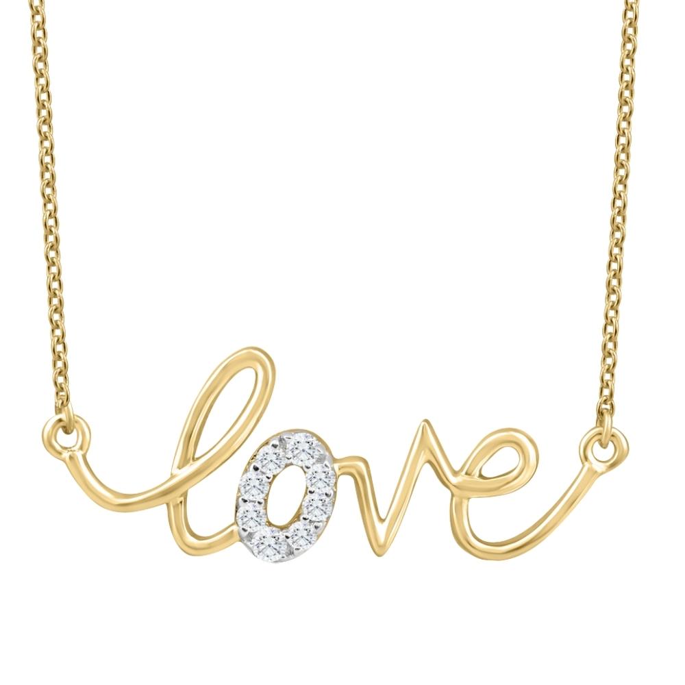 1/10Ct Diamond Love Pendant Scrip Yellow Gold Lab Grown Women's 18' Necklace